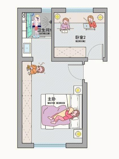 家装设计图效果图卧室怎么画-两个卧室中间是卫生间装修效果?